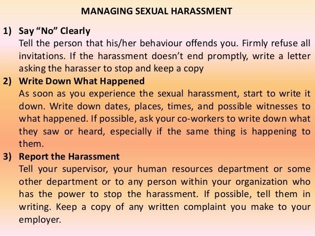 managing sexual harrasment Managing sexual harrasment